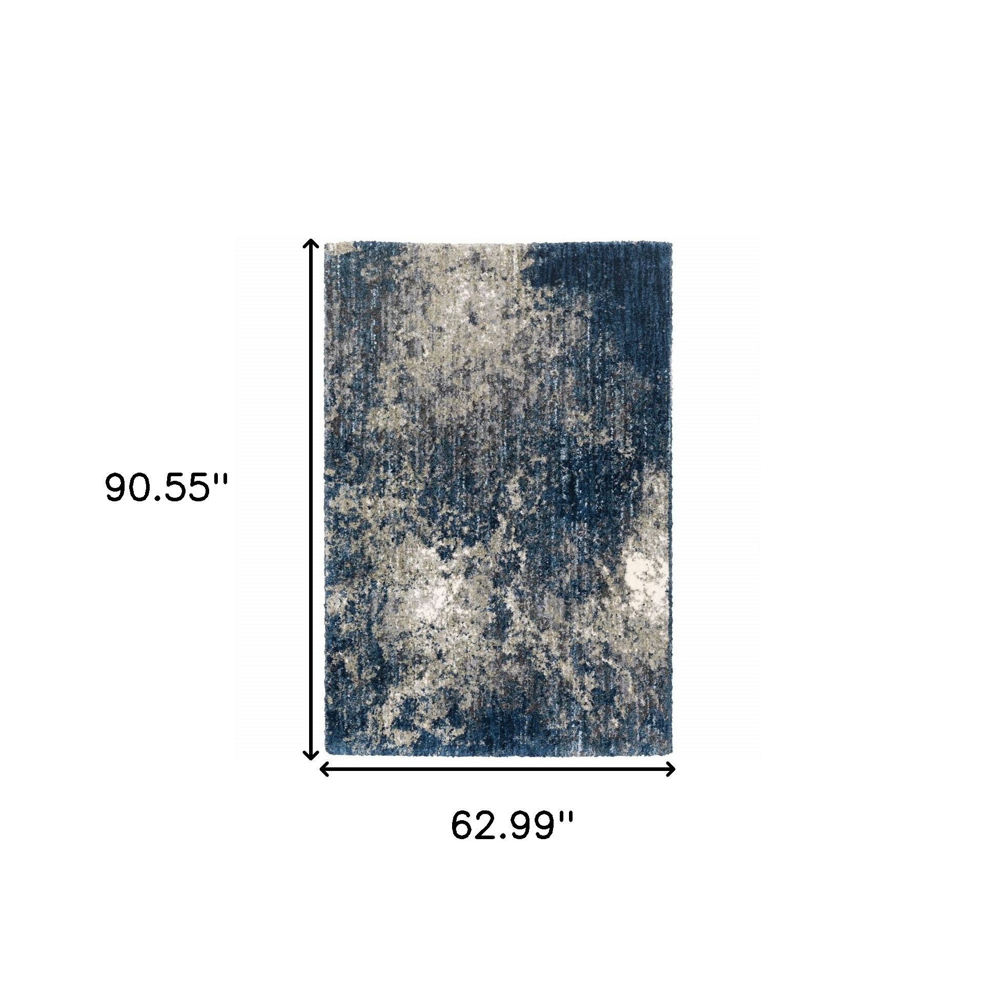 5" X 8" Blue And Grey Abstract Shag Power Loom Stain Resistant Area Rug