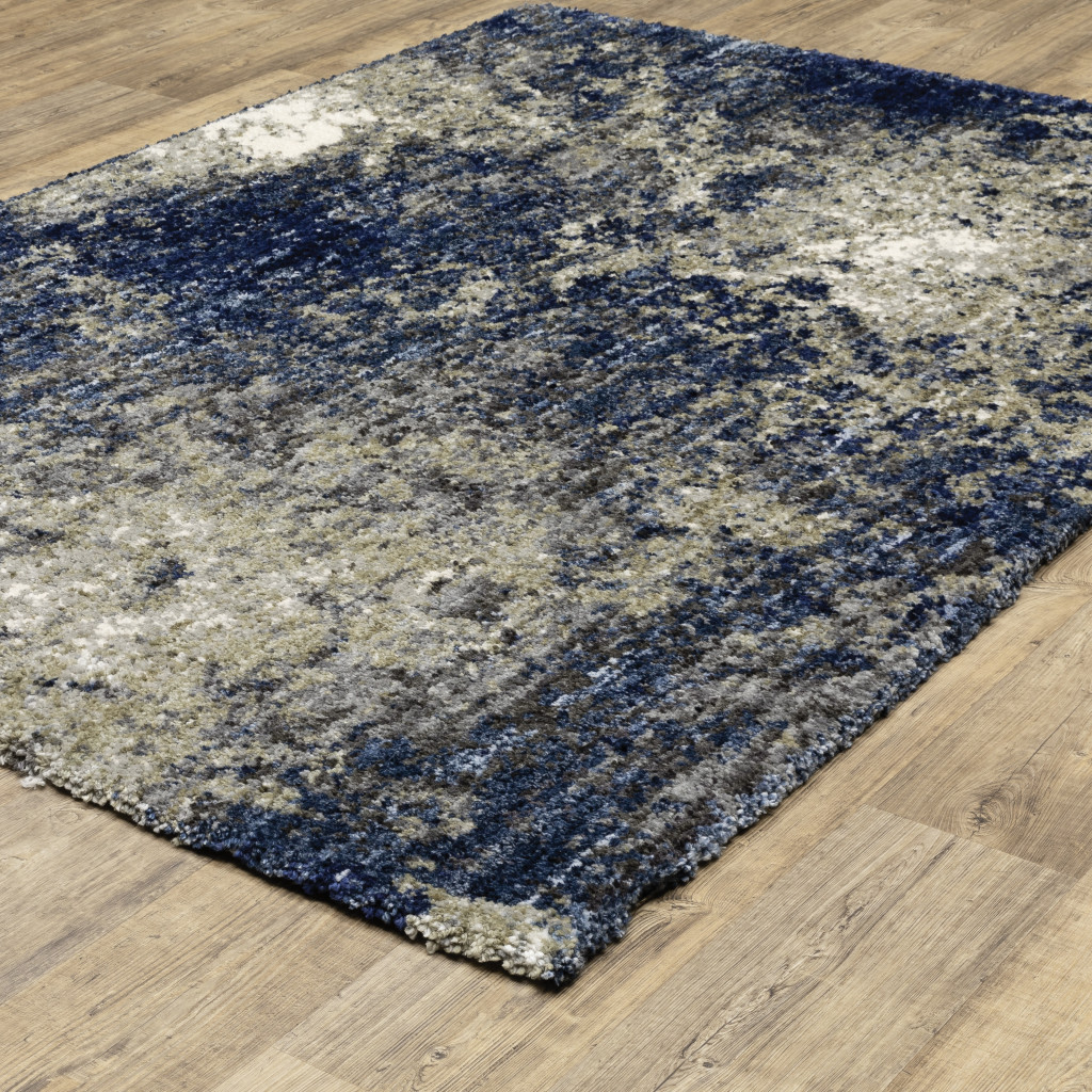 7" X 10" Blue and Gray Abstract Shag Power Loom Area Rug
