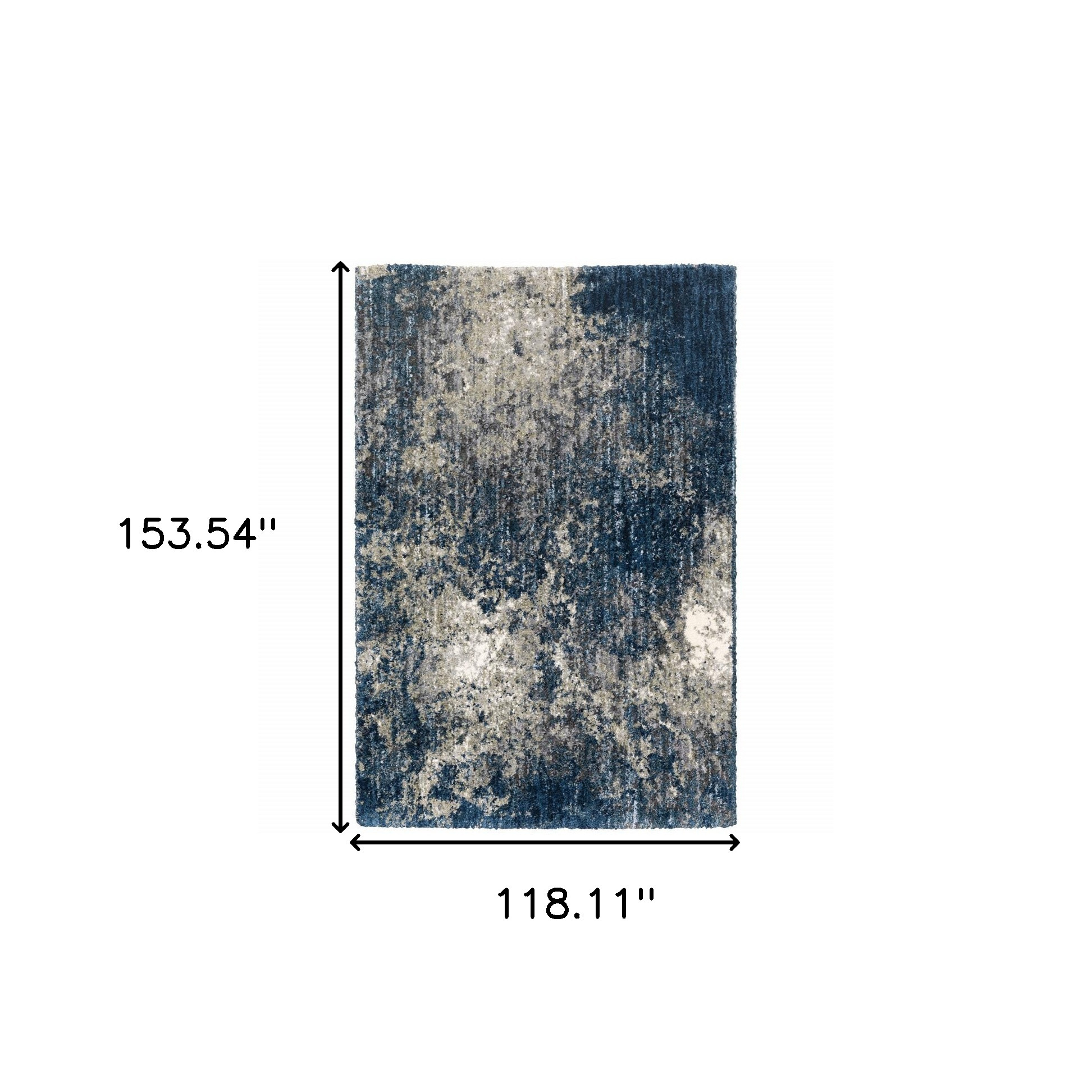 10" X 13" Blue And Grey Abstract Shag Power Loom Stain Resistant Area Rug