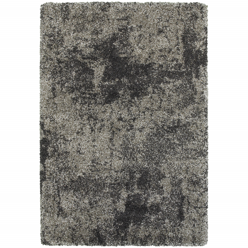 7" X 10" Gray Abstract Shag Power Loom Area Rug