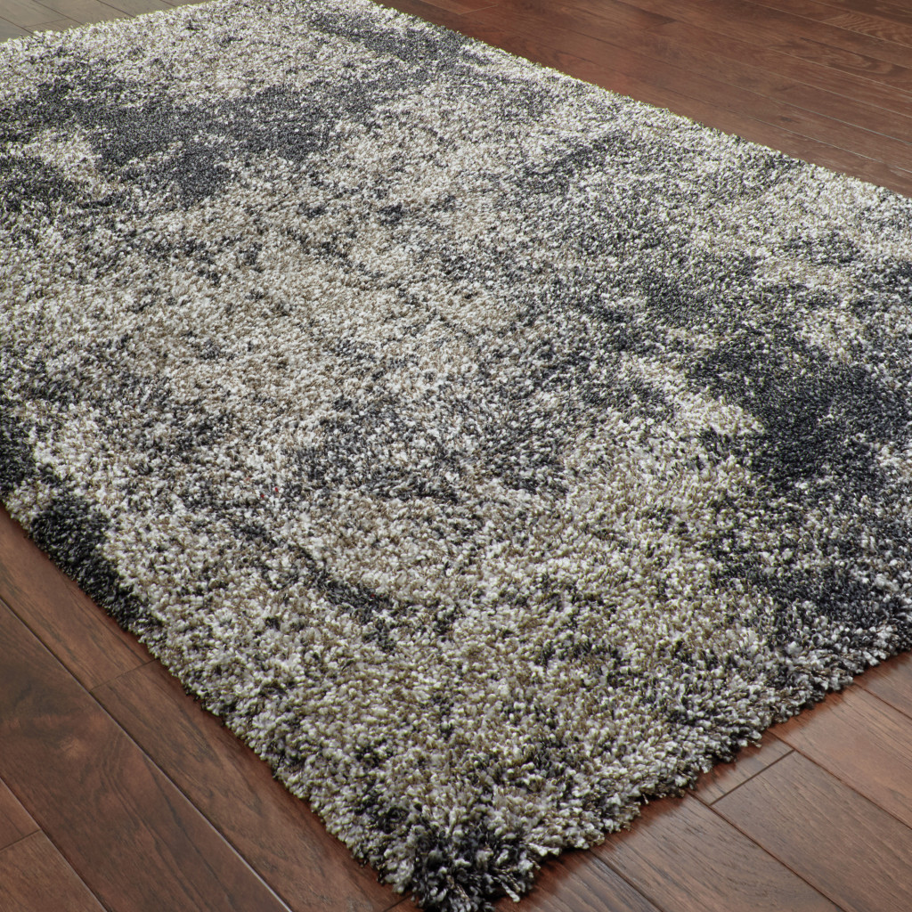 7" X 10" Gray Abstract Shag Power Loom Area Rug
