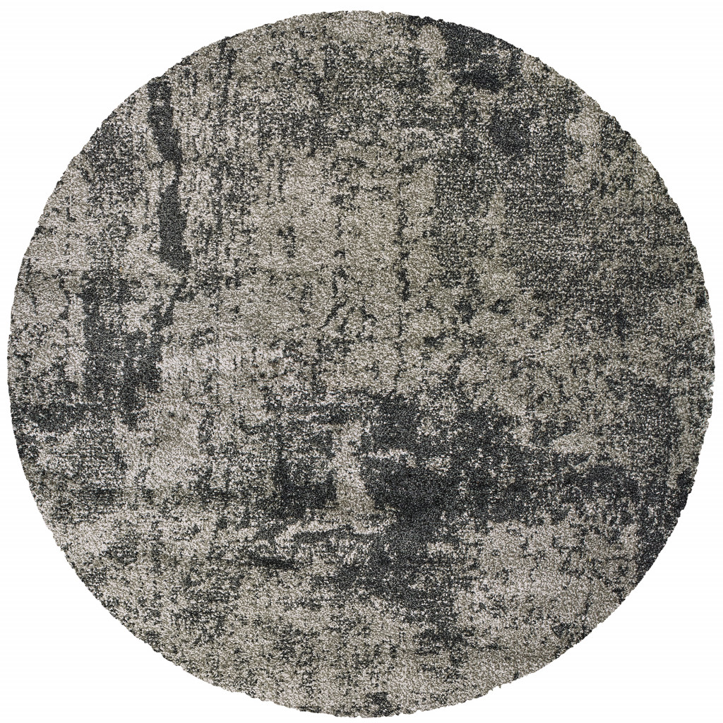 8" Grey Round Abstract Power Loom Stain Resistant Area Rug