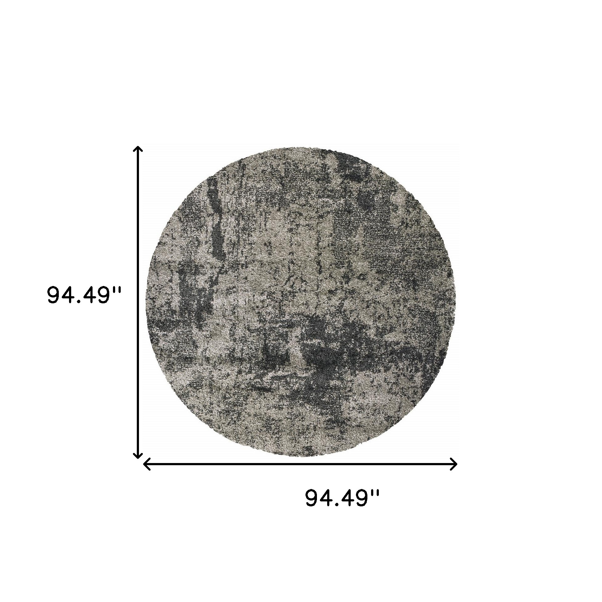 8" Grey Round Abstract Power Loom Stain Resistant Area Rug