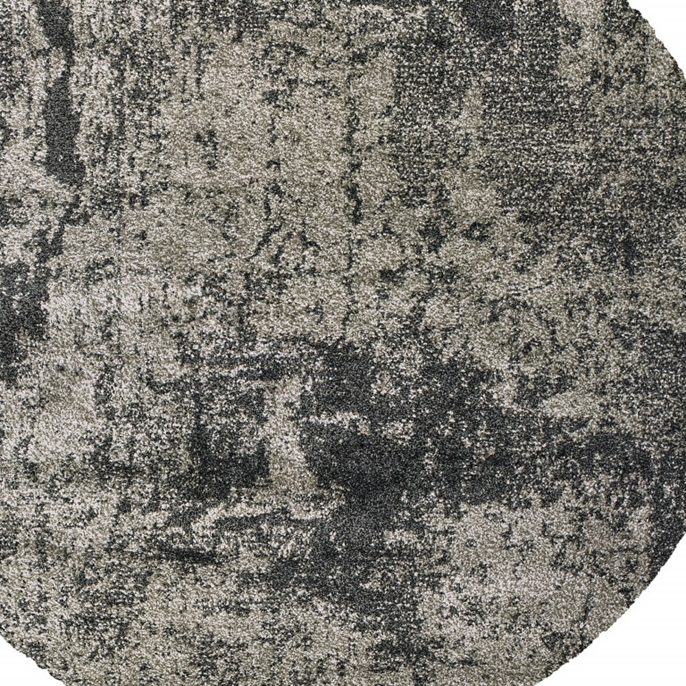 8" Grey Round Abstract Power Loom Stain Resistant Area Rug