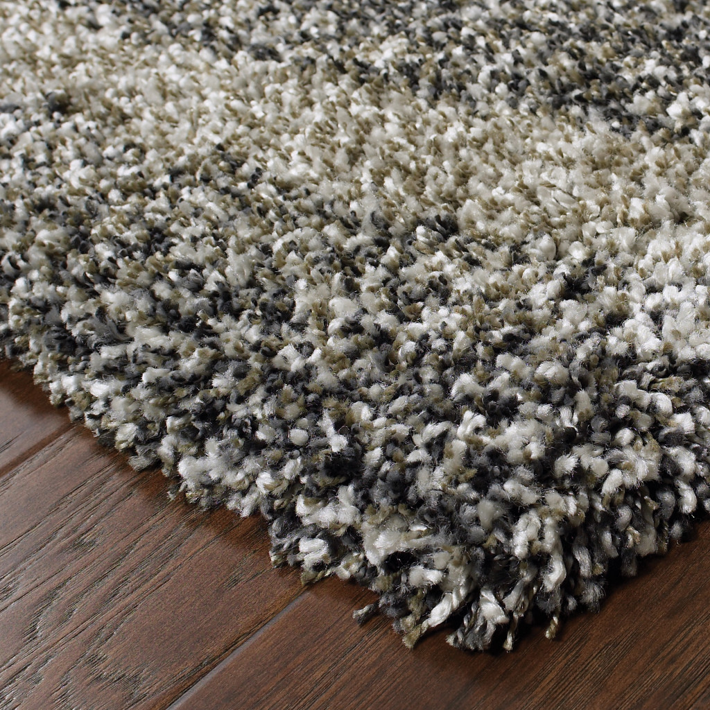 8" X 11" Charcoal Silver And Grey Abstract Shag Power Loom Stain Resistant Area Rug