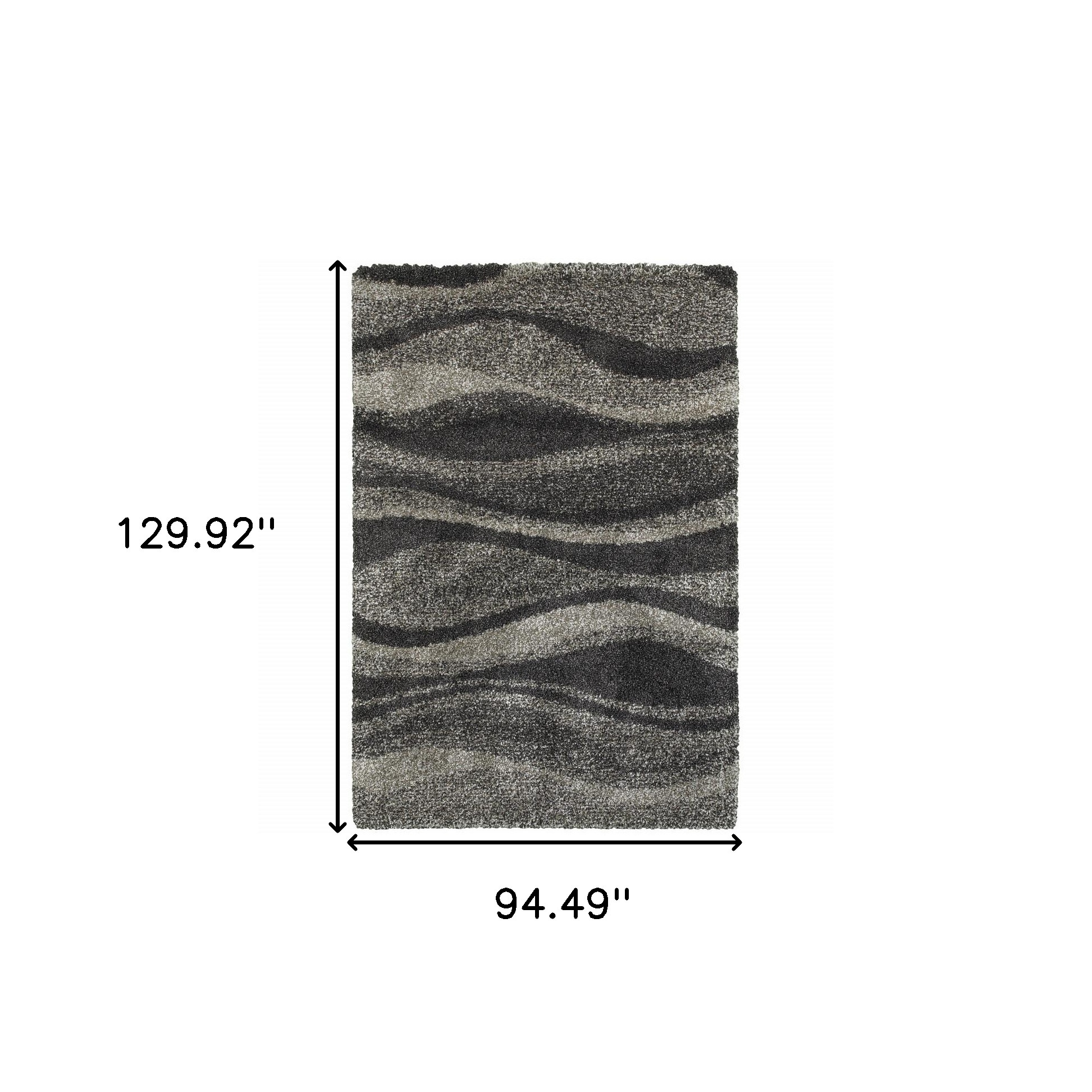 8" X 11" Charcoal Silver And Grey Abstract Shag Power Loom Stain Resistant Area Rug