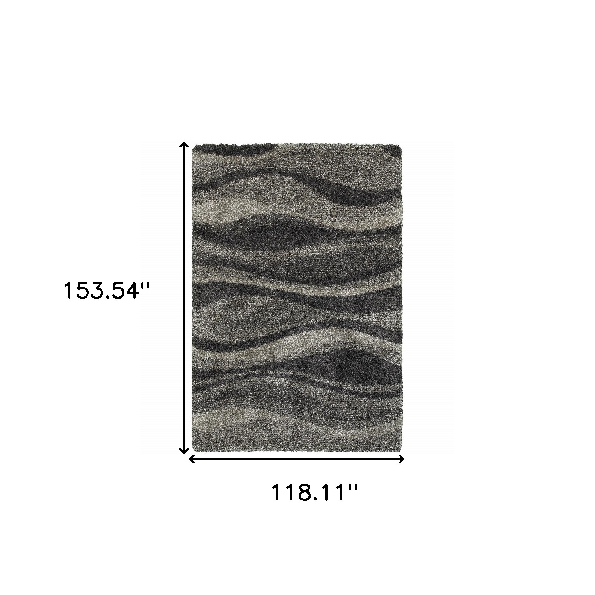 10" X 13" Charcoal Silver And Grey Abstract Shag Power Loom Stain Resistant Area Rug