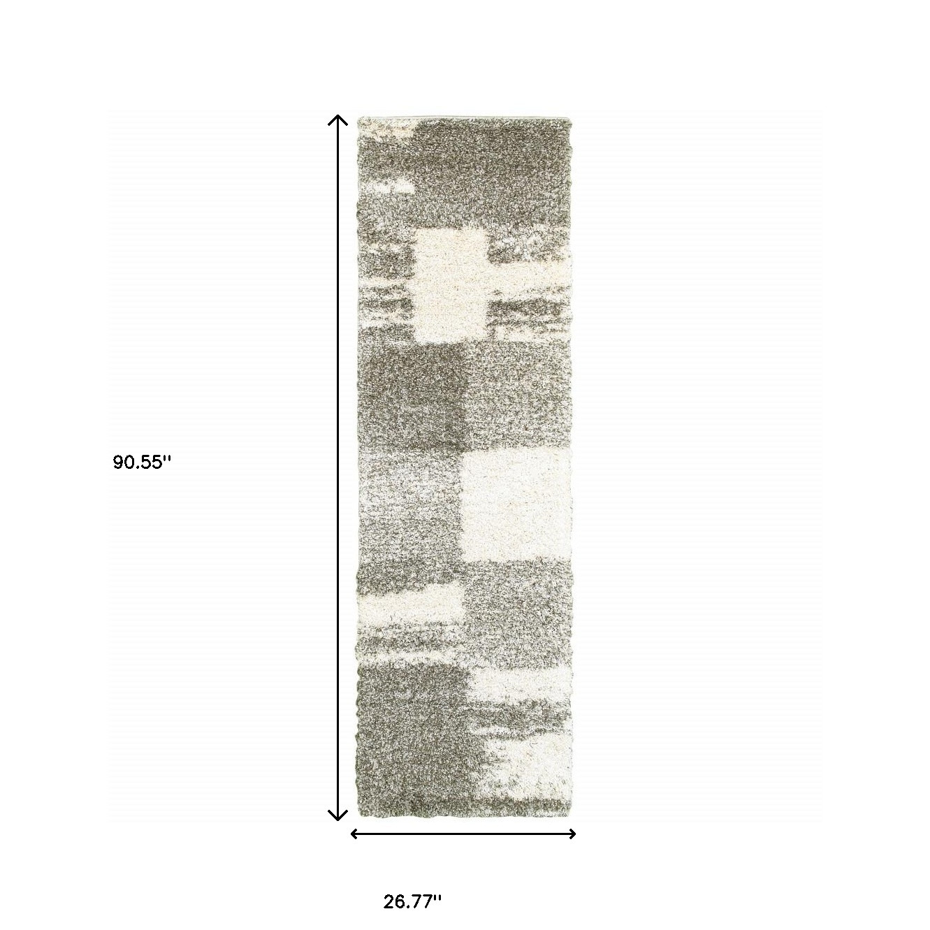 2" X 8" Gray And Ivory Geometric Shag Power Loom Runner Rug