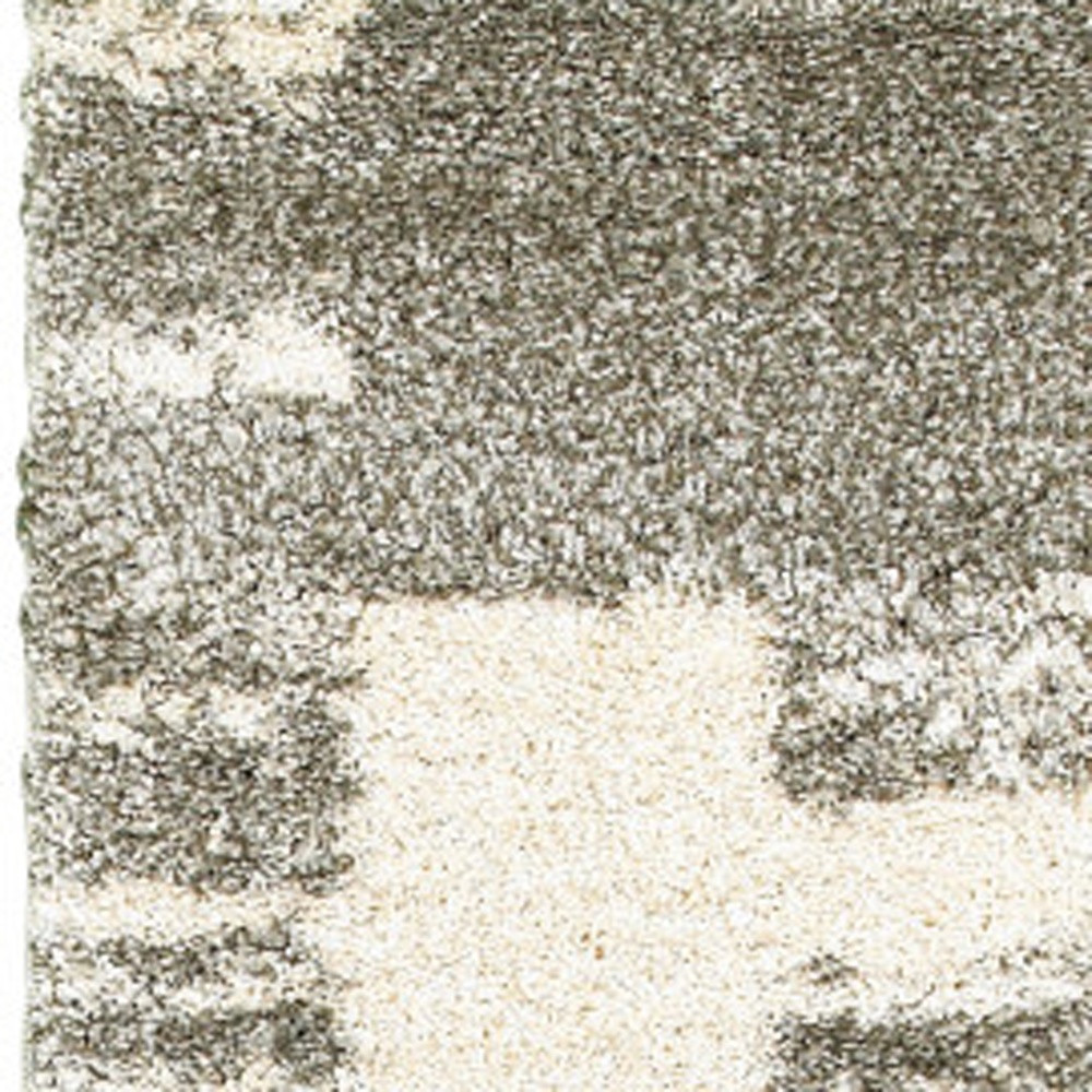 2 X 8 gray And Ivory geometric Shag Power Loom Runner Rug