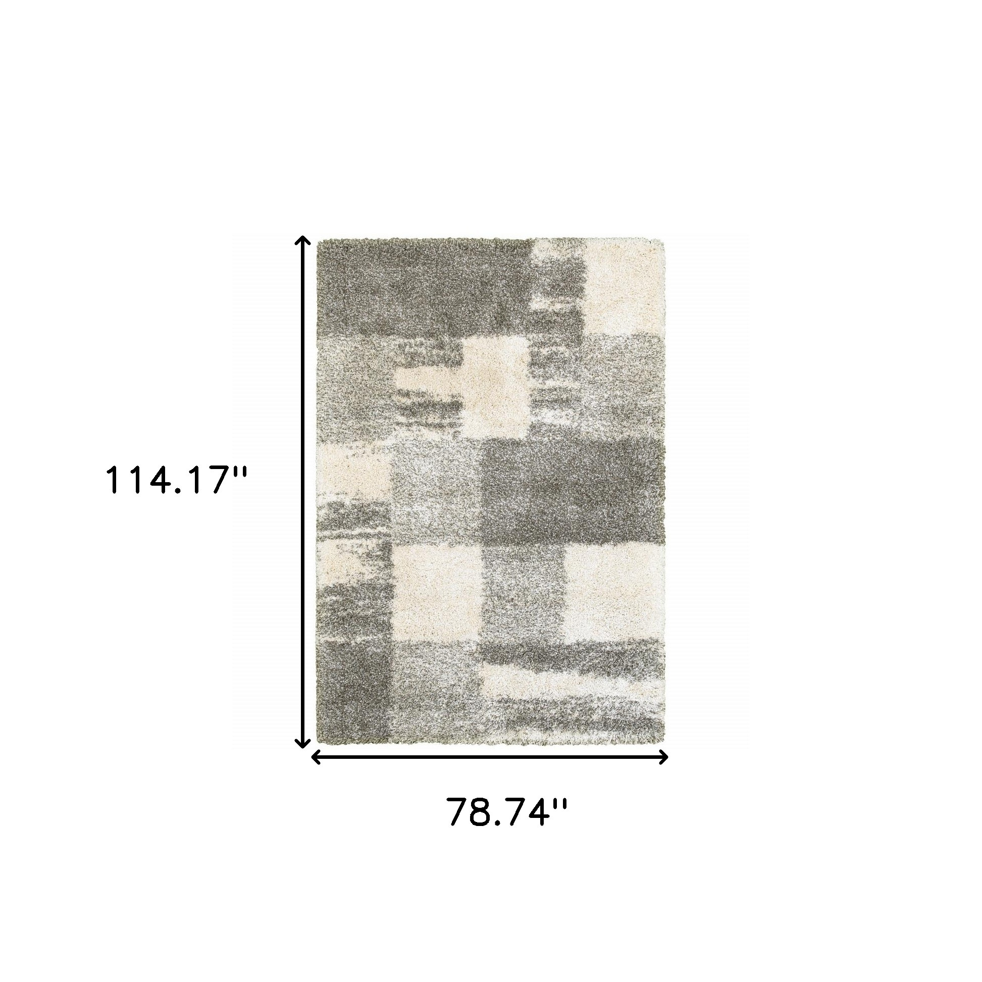 6" X 9" Grey Ivory And Silver Geometric Shag Power Loom Stain Resistant Area Rug