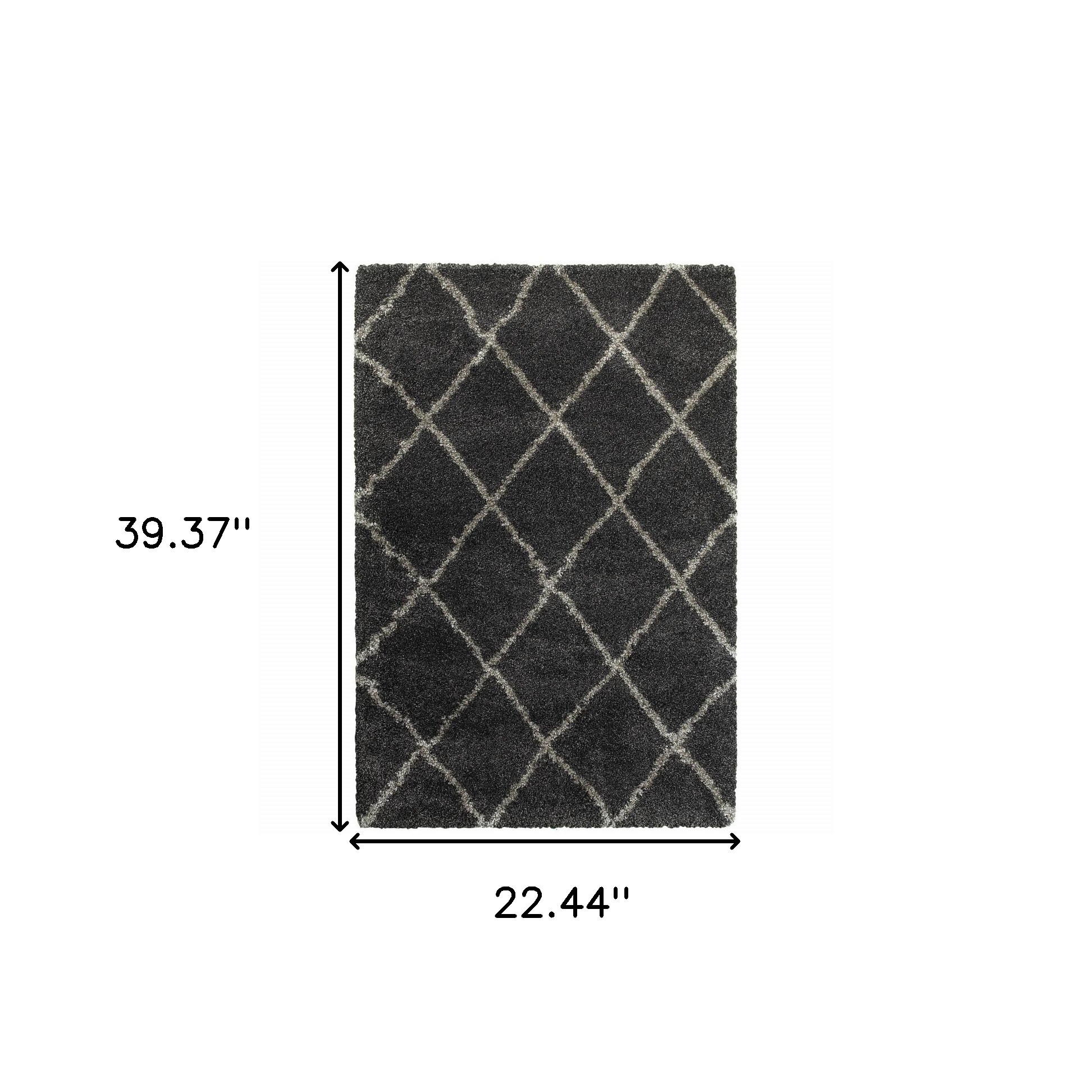 2" X 3" Charcoal And Grey Geometric Shag Power Loom Stain Resistant Area Rug