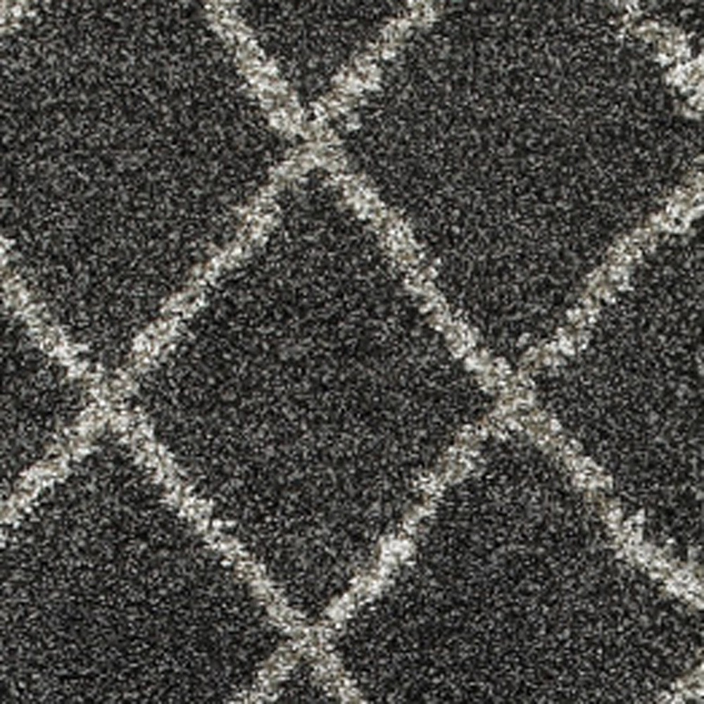 2" X 8" Charcoal And Grey Geometric Shag Power Loom Stain Resistant Runner Rug