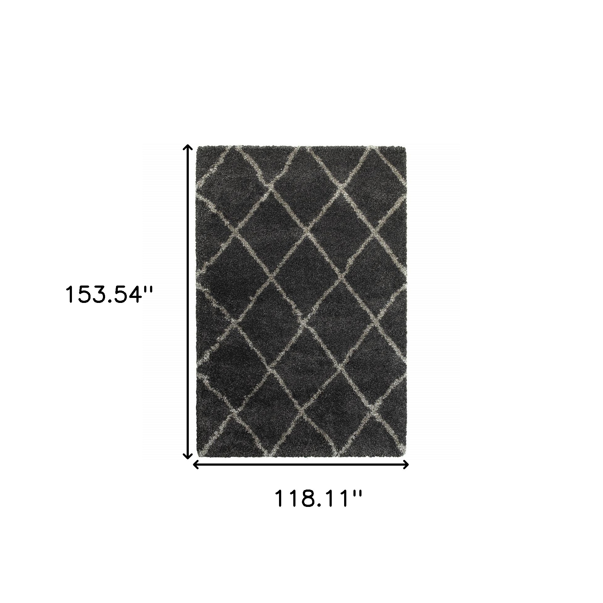 10" X 13" Charcoal And Grey Geometric Shag Power Loom Stain Resistant Area Rug