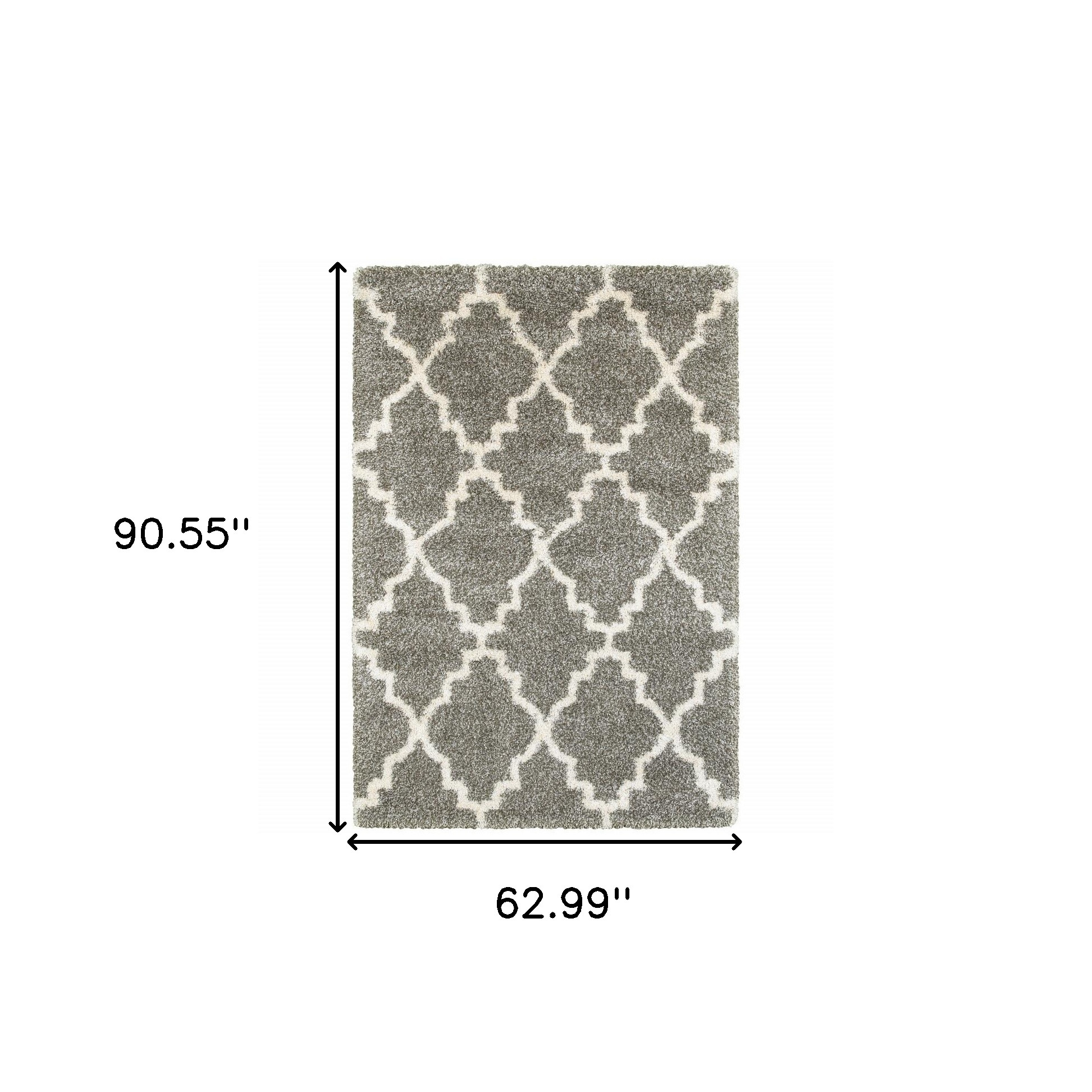 5" X 8" Grey And Ivory Geometric Shag Power Loom Stain Resistant Area Rug