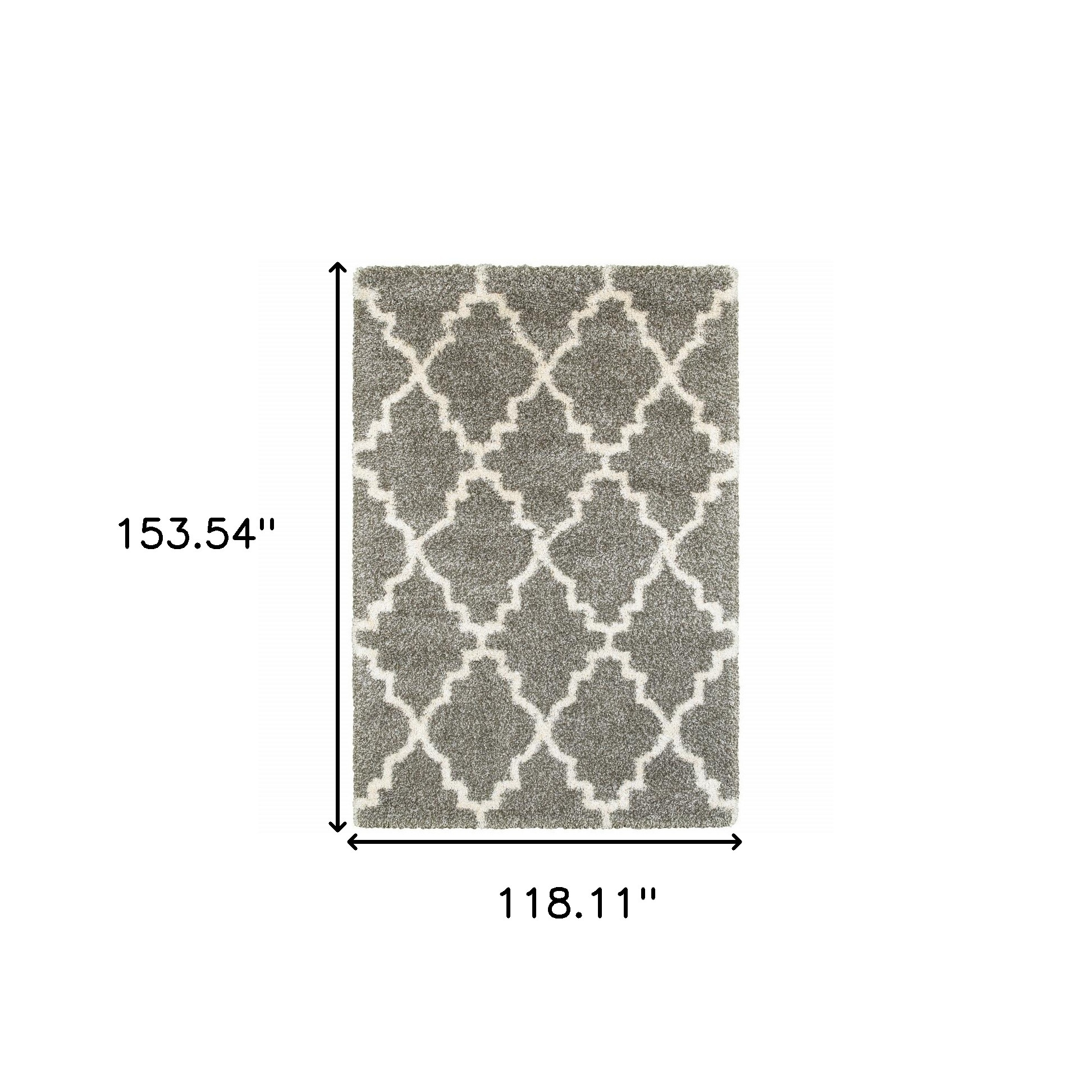 10" X 13" Grey And Ivory Geometric Shag Power Loom Stain Resistant Area Rug