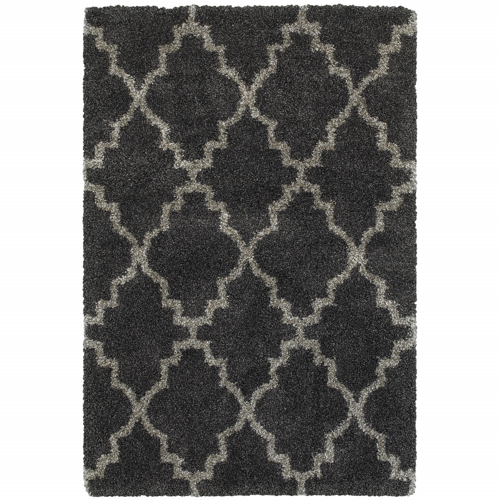 2 X 3 charcoal And grey geometric Shag Power Loom Stain Resistant Area Rug