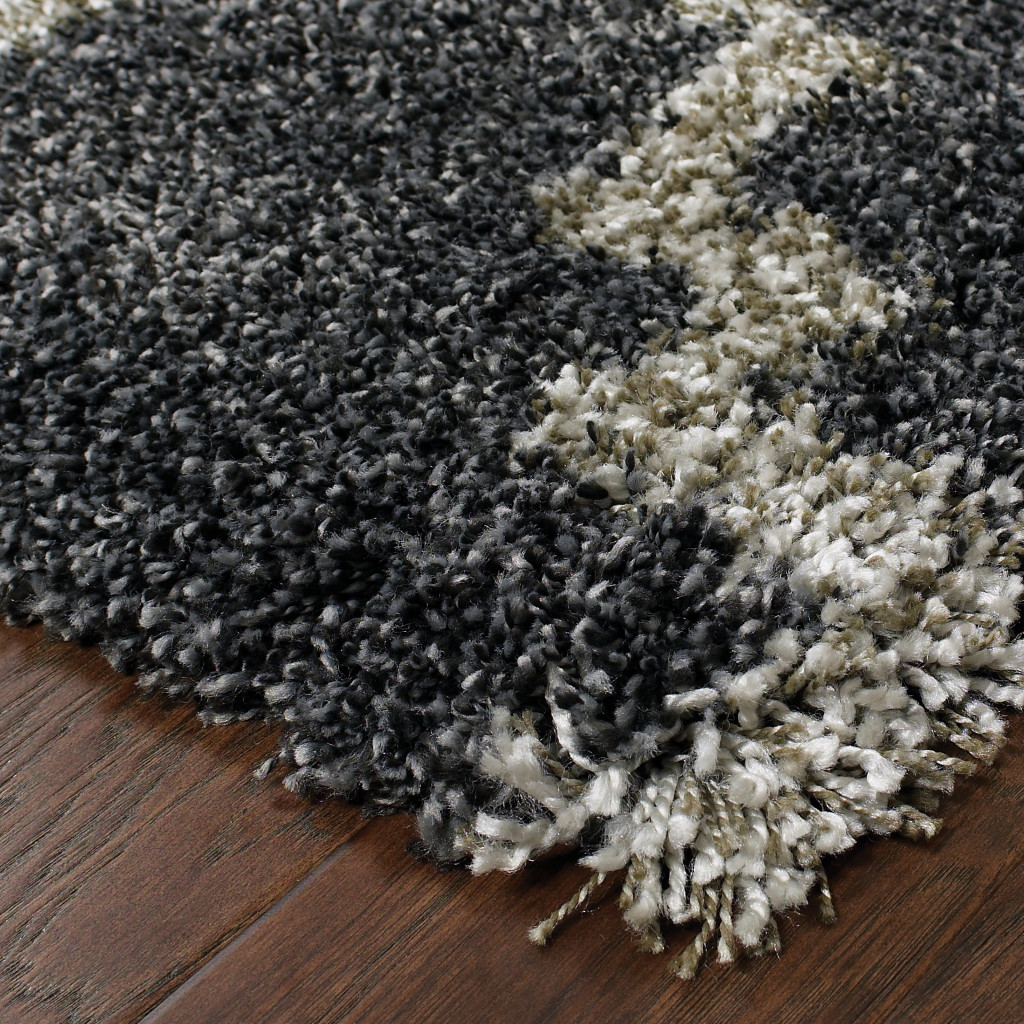 2 X 3 charcoal And grey geometric Shag Power Loom Stain Resistant Area Rug