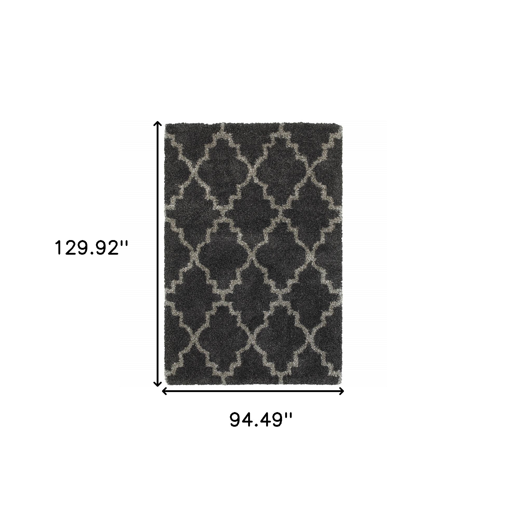 8" X 11" Charcoal And Grey Geometric Shag Power Loom Stain Resistant Area Rug