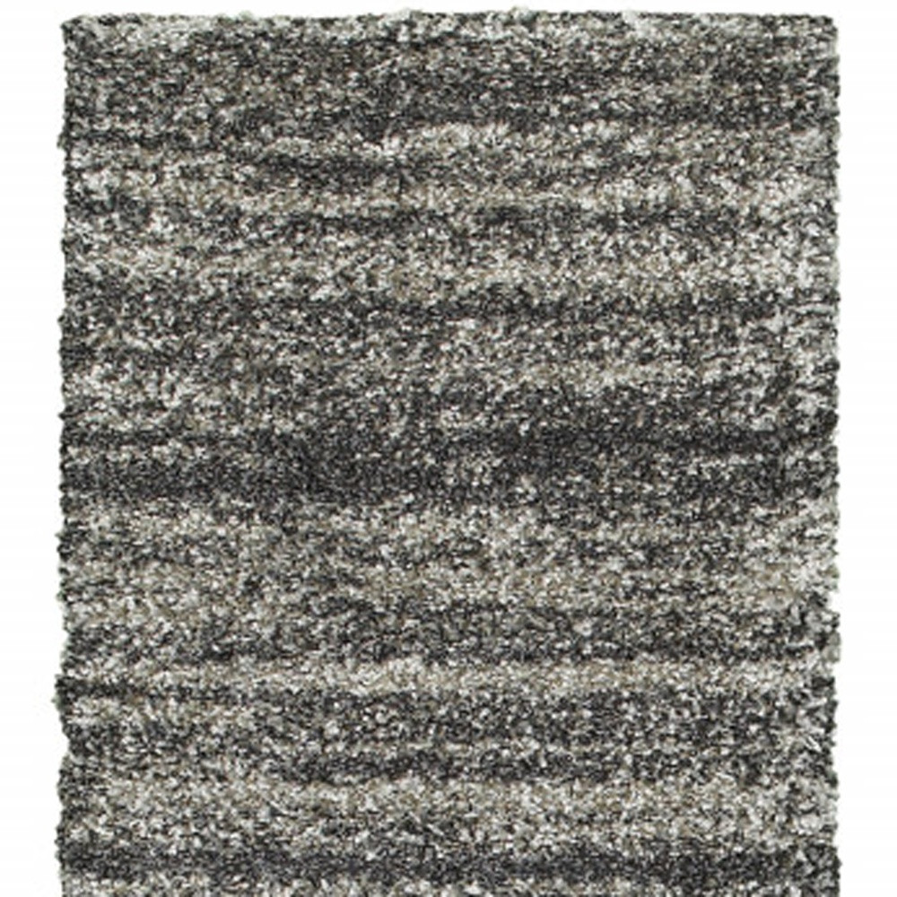 8" Black and Gray Geometric Shag Power Loom Runner Rug
