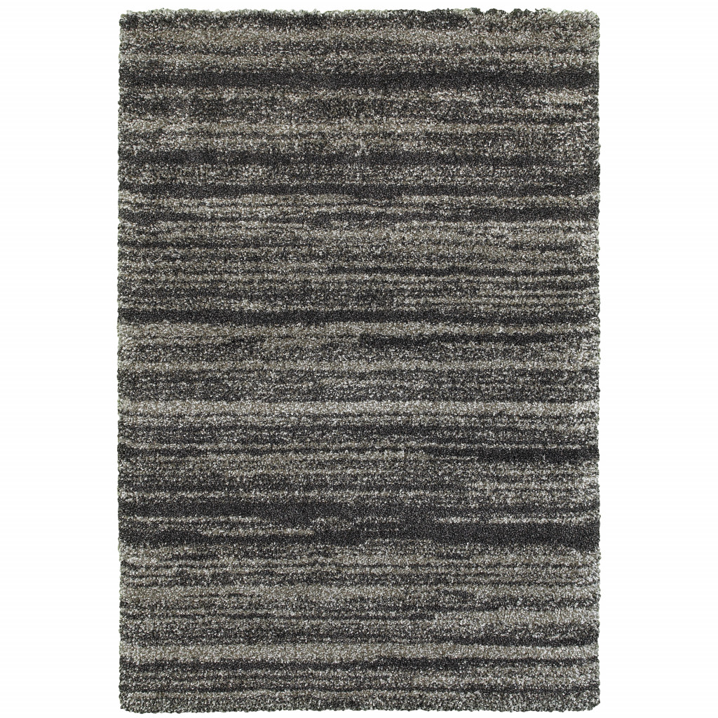 6" X 9" Charcoal Silver And Grey Geometric Shag Power Loom Stain Resistant Area Rug