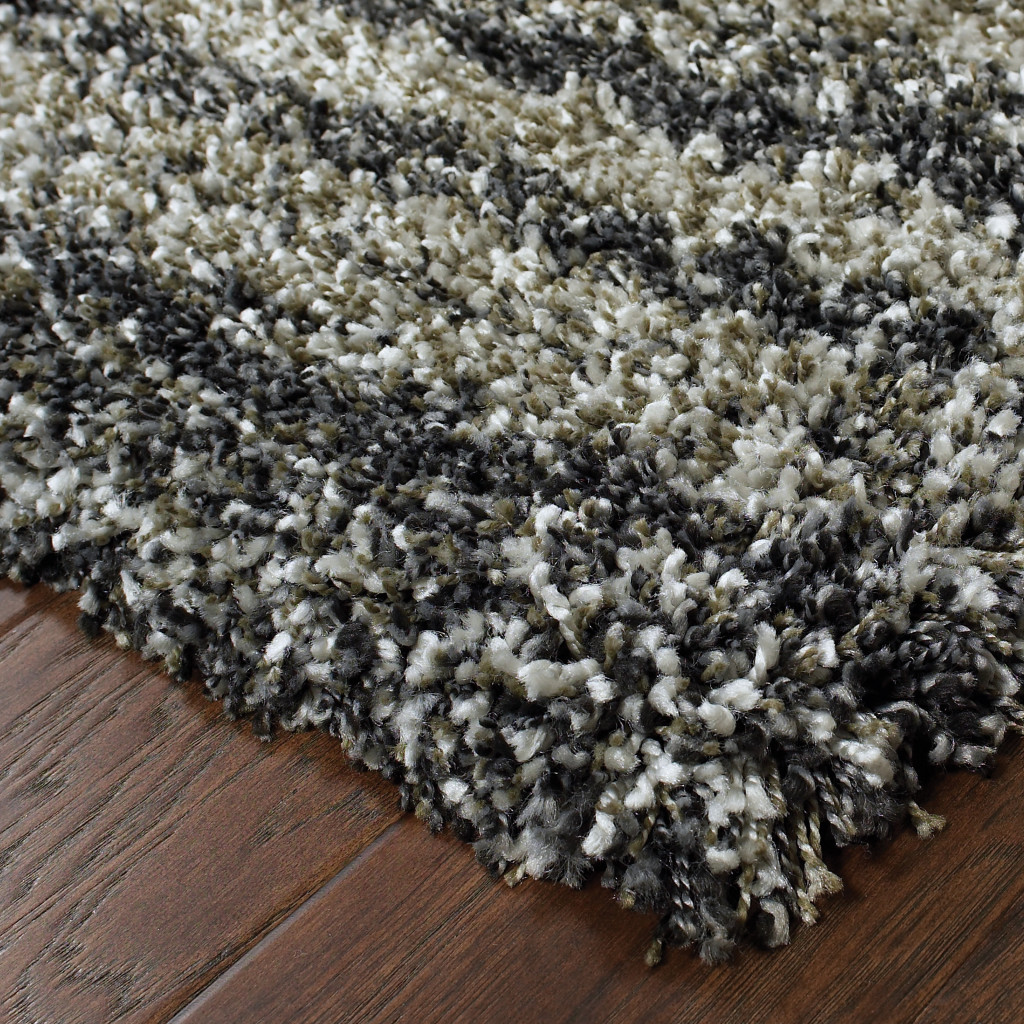 6" X 9" Charcoal Silver And Grey Geometric Shag Power Loom Stain Resistant Area Rug