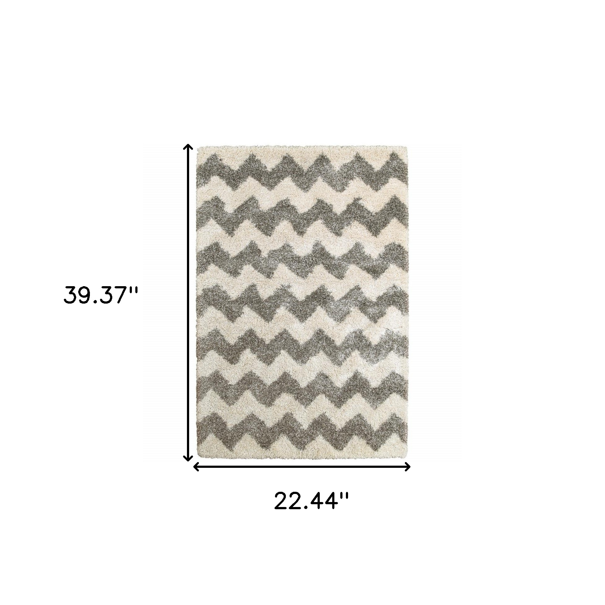 2" X 3" Grey And Ivory Geometric Shag Power Loom Stain Resistant Area Rug