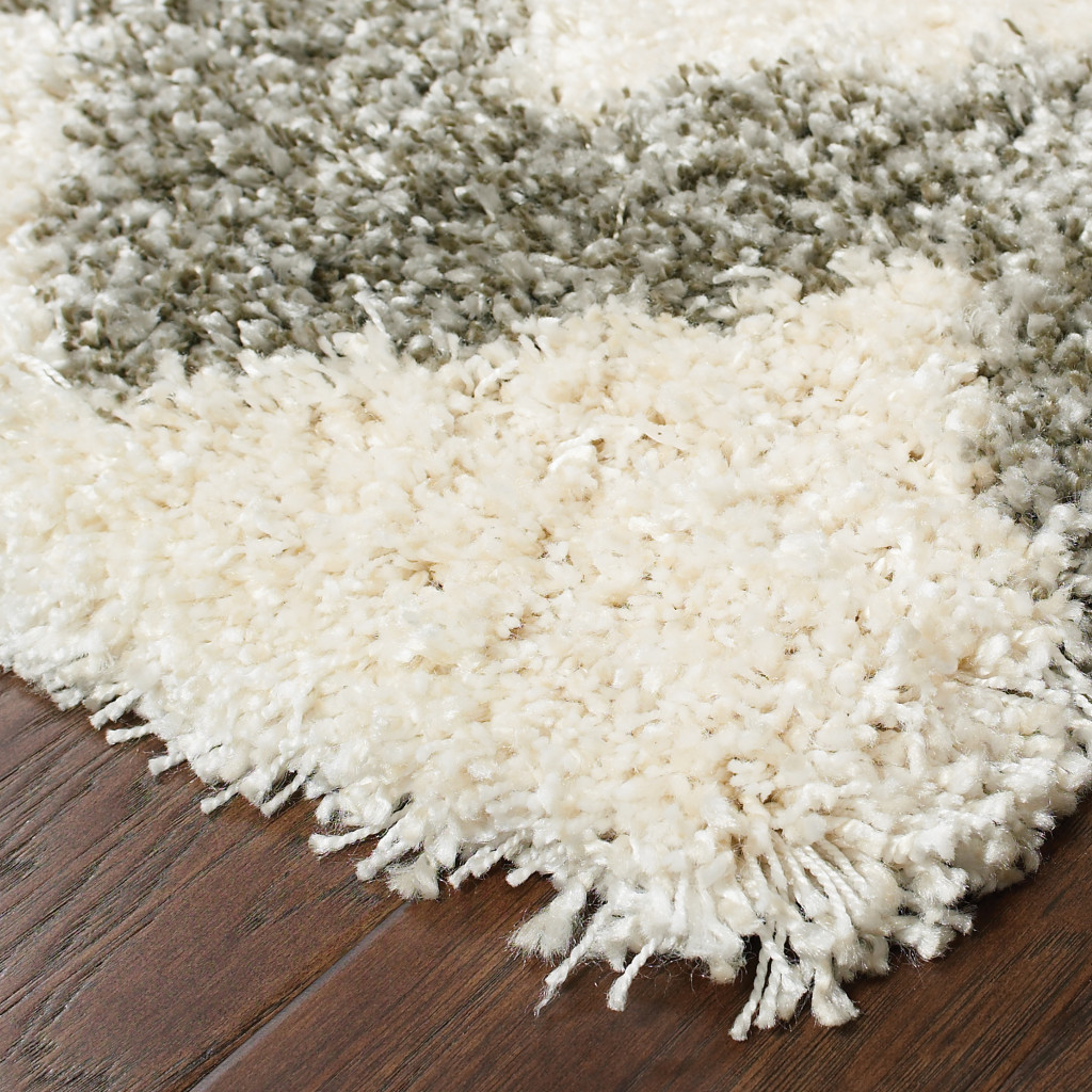2 X 8 grey And Ivory geometric Shag Power Loom Stain Resistant Runner Rug