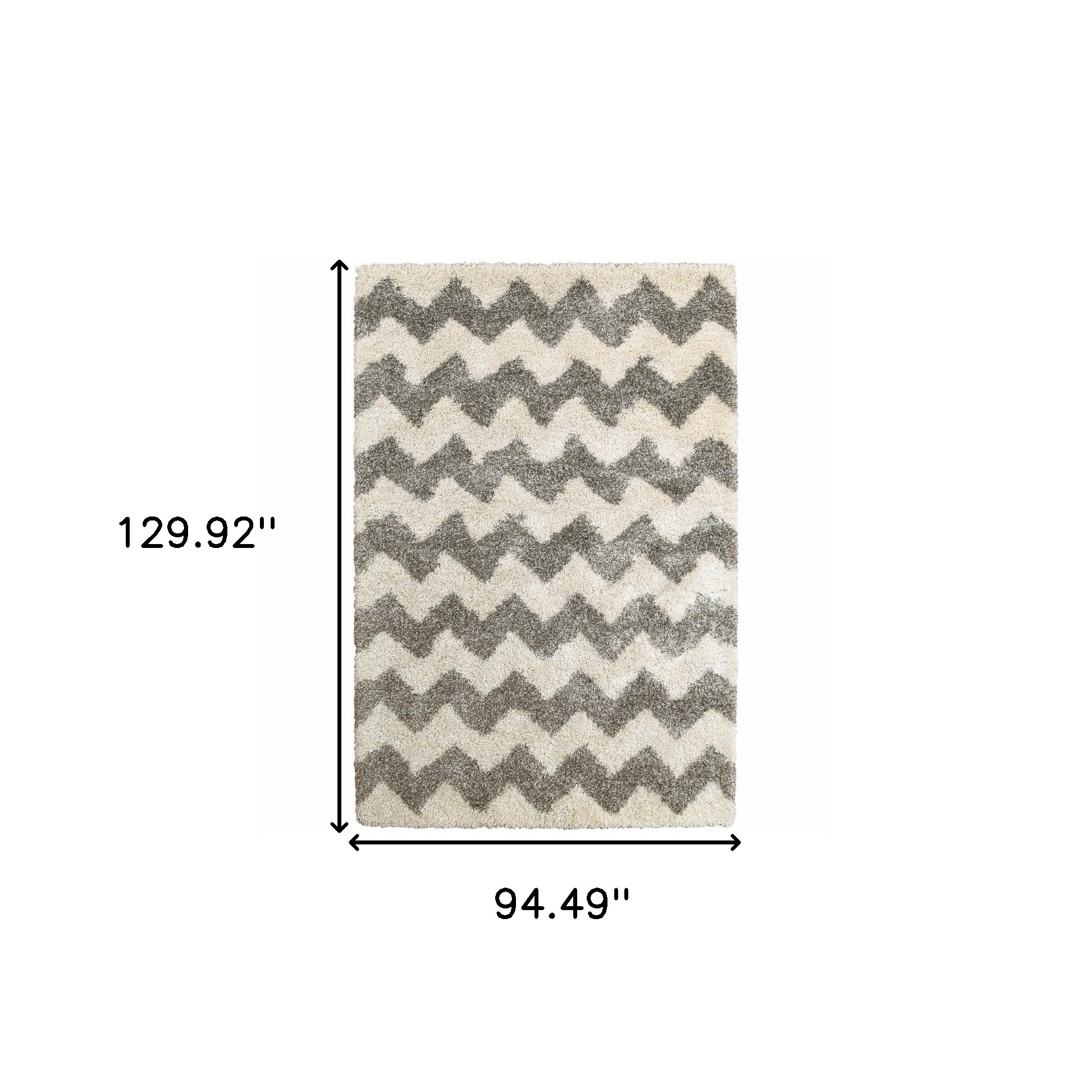 8" X 11" Grey And Ivory Geometric Shag Power Loom Stain Resistant Area Rug
