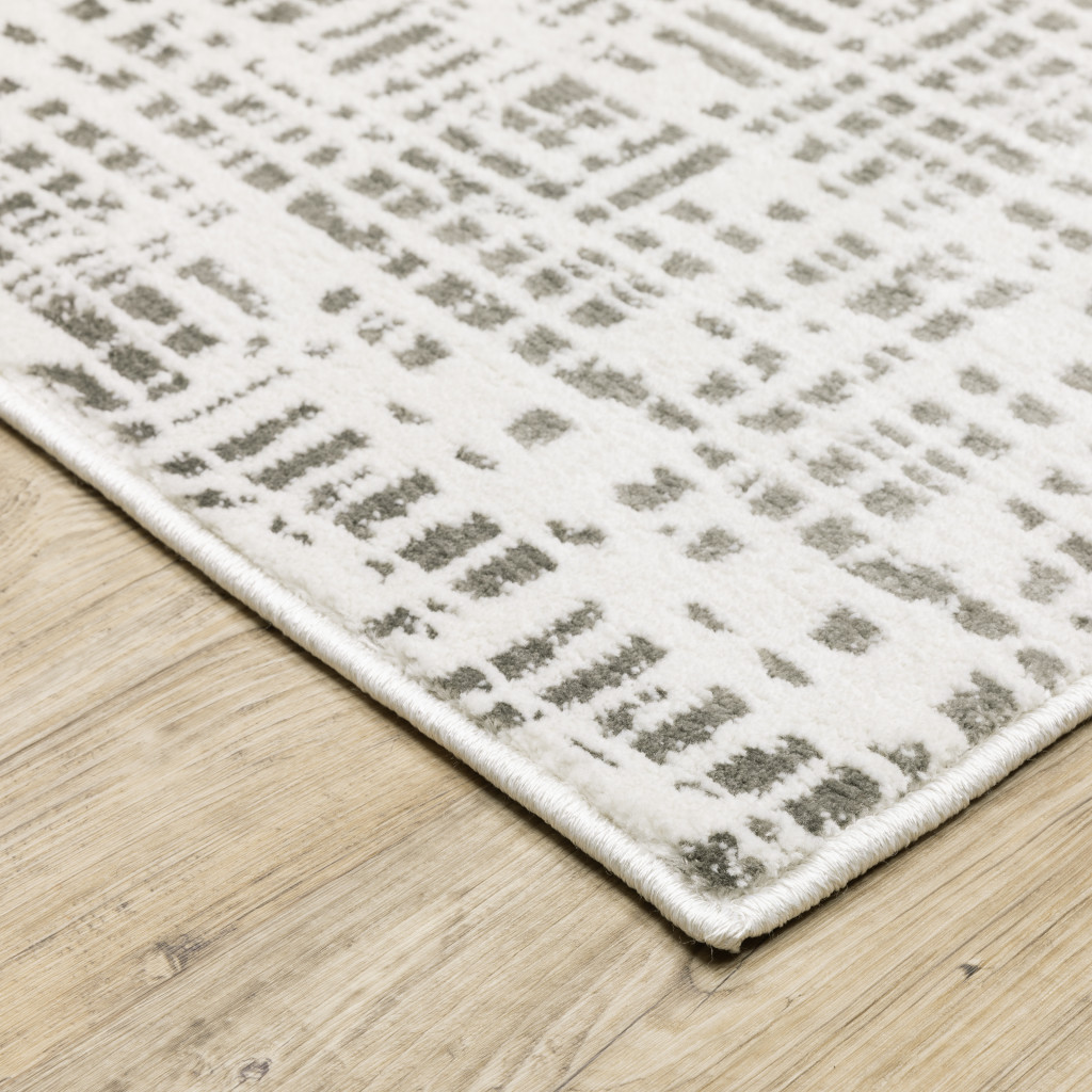 2" X 8" White And Grey Abstract Power Loom Stain Resistant Runner Rug