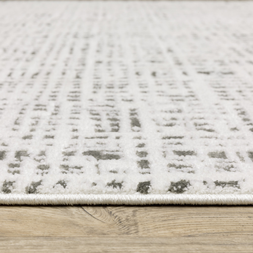 2" X 8" White And Grey Abstract Power Loom Stain Resistant Runner Rug