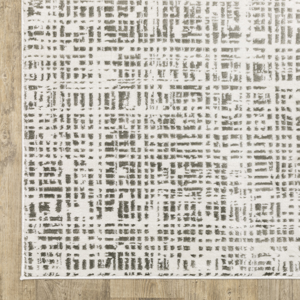 2" X 8" White And Grey Abstract Power Loom Stain Resistant Runner Rug