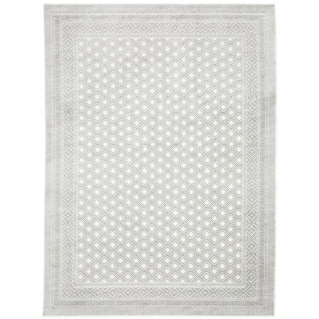 3" X 5" White And Grey Oriental Power Loom Stain Resistant Area Rug