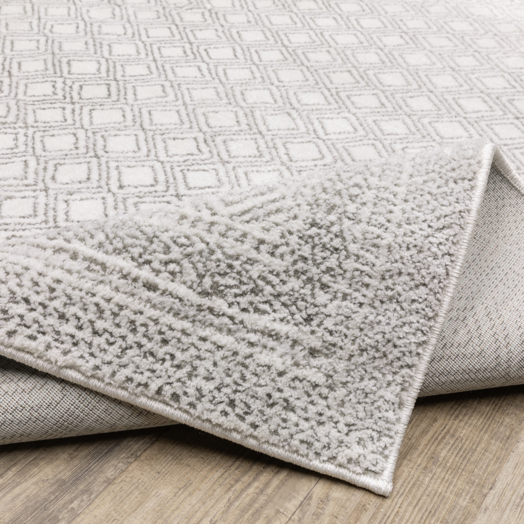 3" X 5" White And Grey Oriental Power Loom Stain Resistant Area Rug