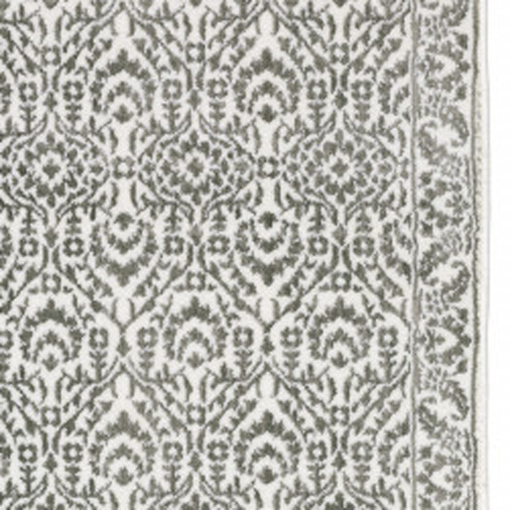 2" X 8" Grey And White Floral Power Loom Stain Resistant Runner Rug