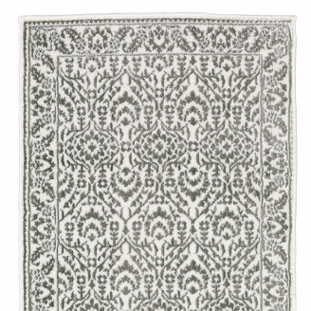 2" X 8" Grey And White Floral Power Loom Stain Resistant Runner Rug