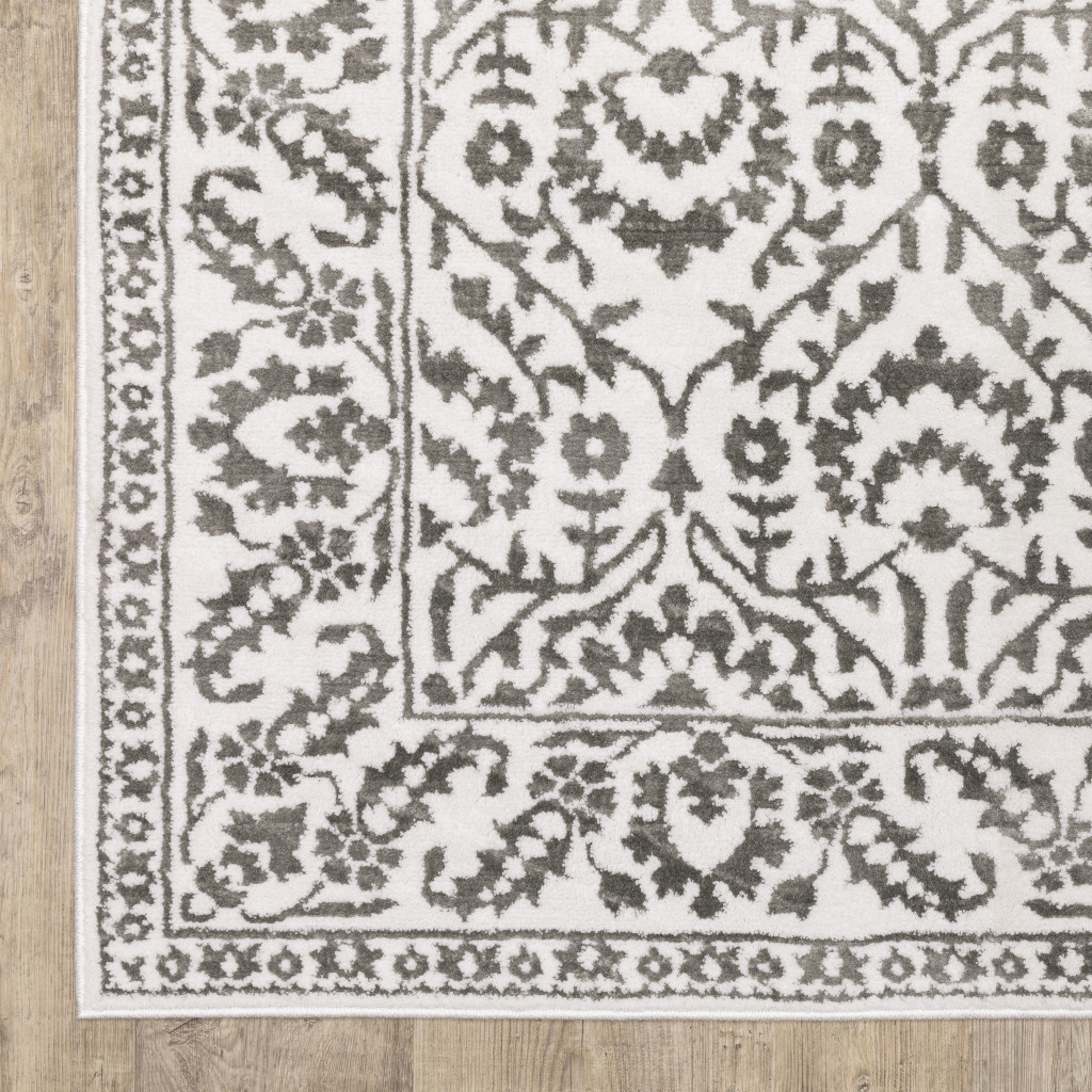 5 X 8 grey And White Floral Power Loom Stain Resistant Area Rug