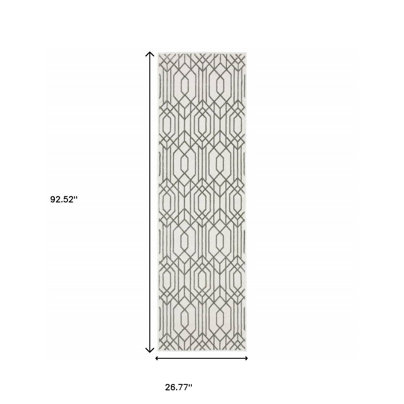 2" X 8" White And Grey Geometric Power Loom Stain Resistant Runner Rug