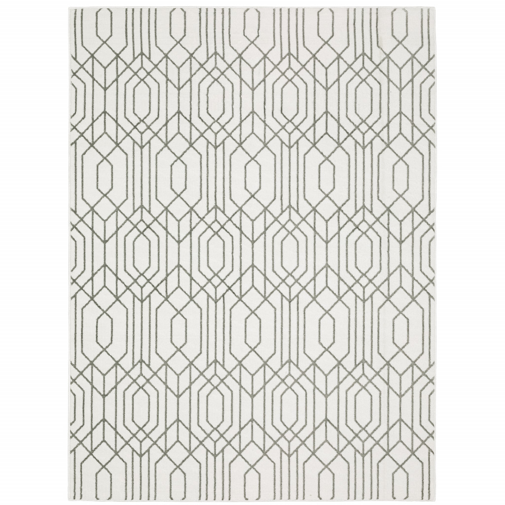 3 X 5 White And grey geometric Power Loom Stain Resistant Area Rug