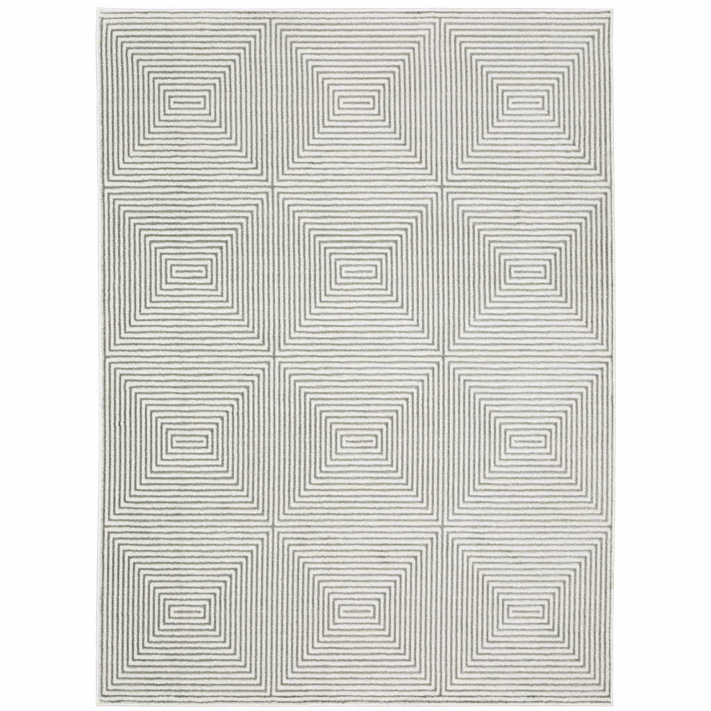 5 X 8 grey And White geometric Power Loom Stain Resistant Area Rug
