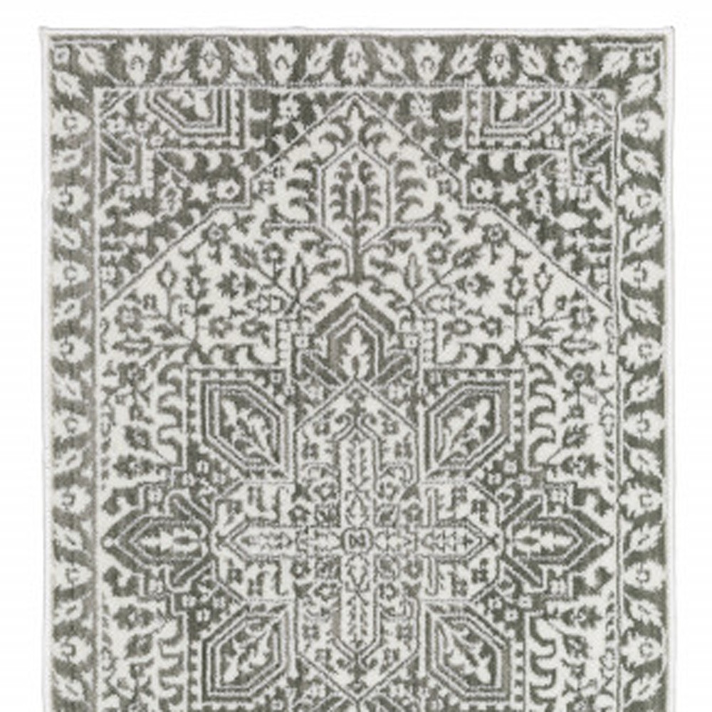 2" X 8" Grey And White Oriental Power Loom Stain Resistant Runner Rug