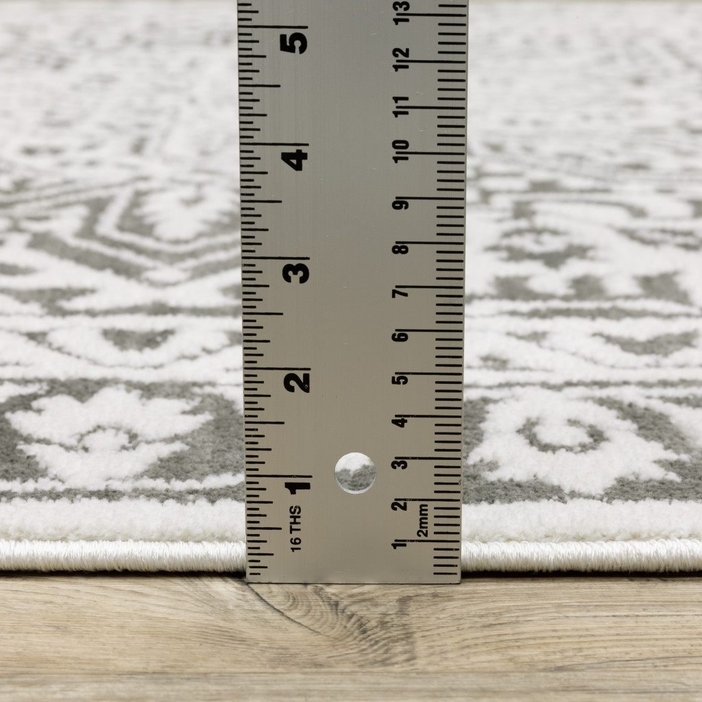 2" X 8" Grey And White Oriental Power Loom Stain Resistant Runner Rug