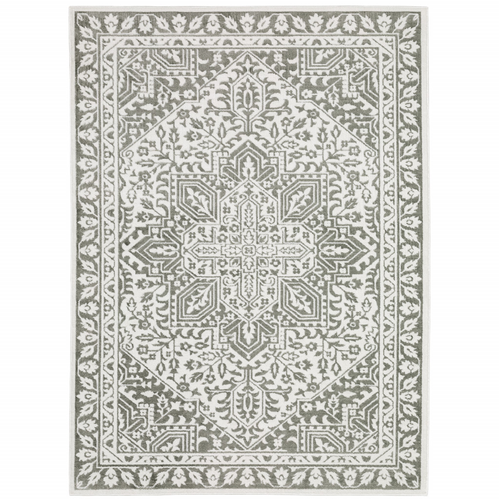 5' X 8' Grey And White Oriental Power Loom Stain Resistant Area Rug-507964-1