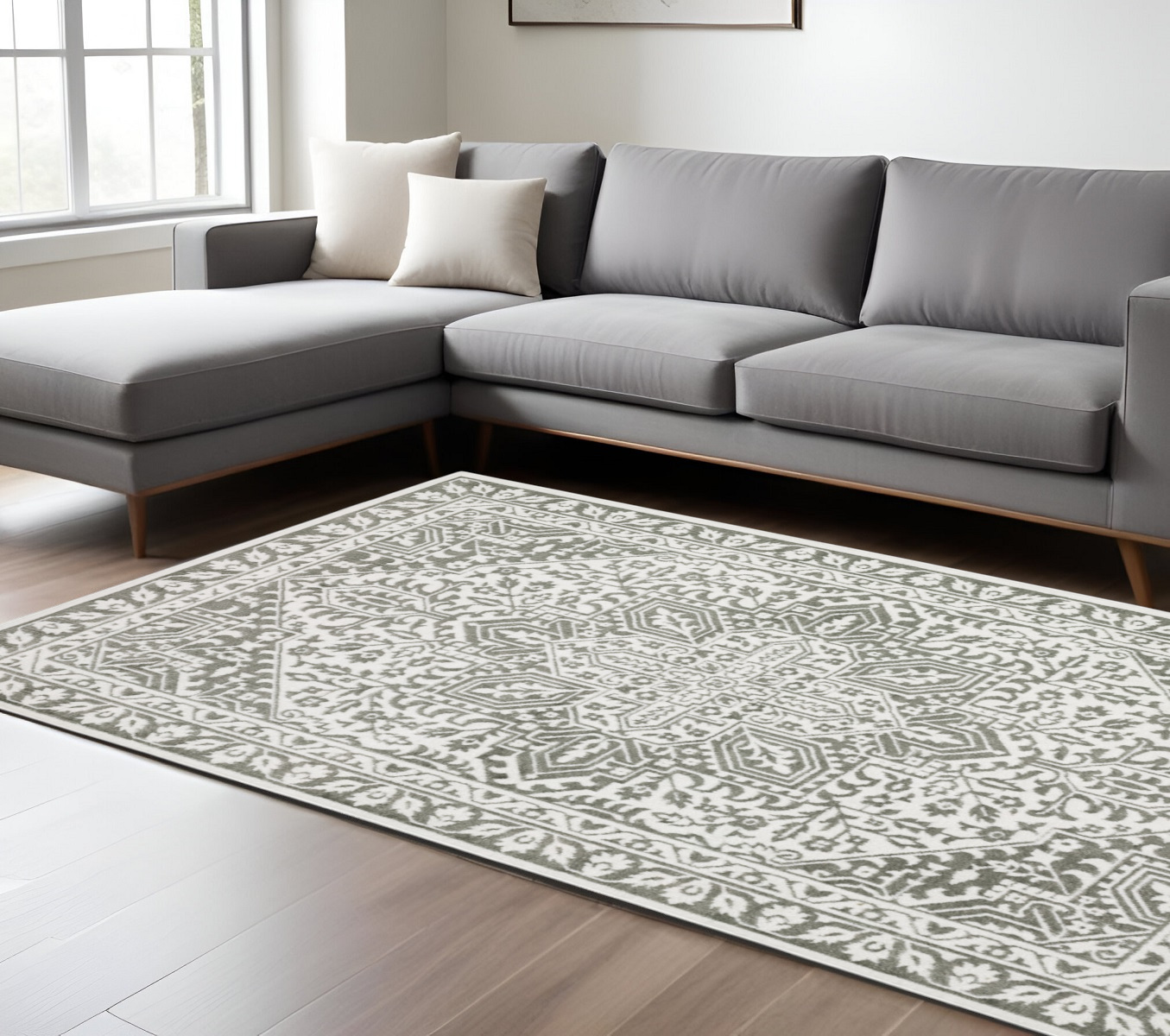 7' X 10' Gray And White Oriental Distressed Area Rug-507965-1