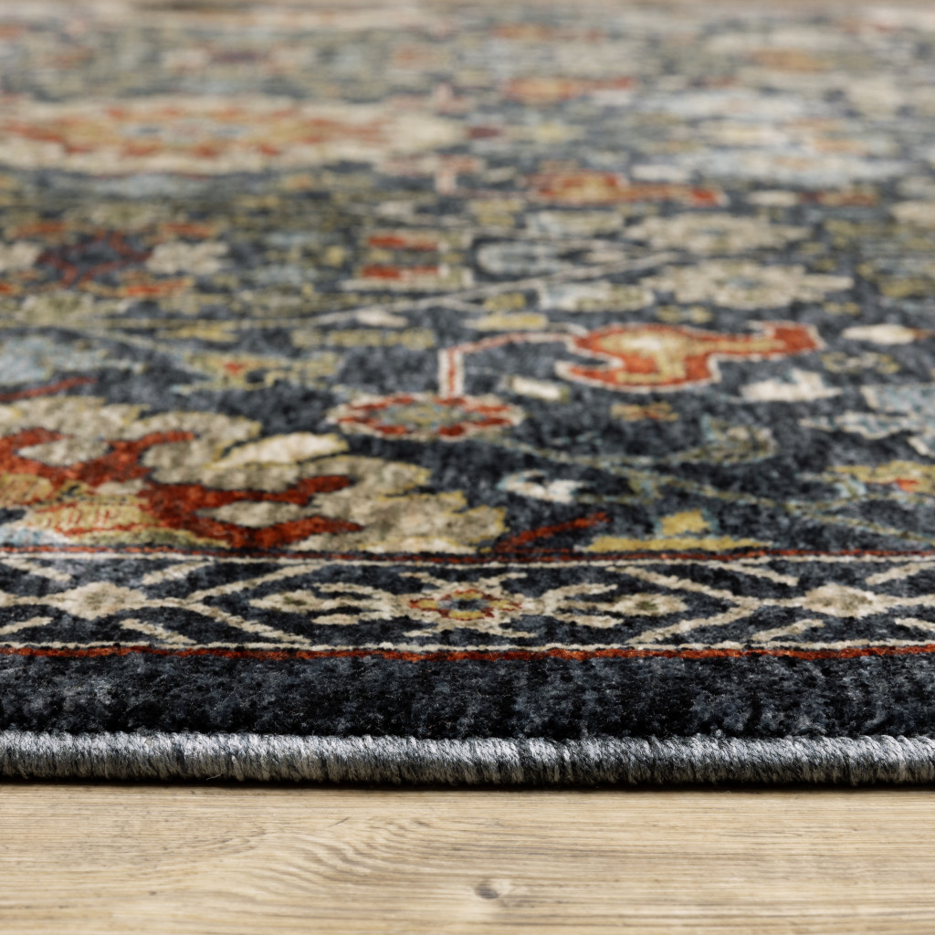 2" X 8" Blue And Ivory Oriental Power Loom Runner Rug With Fringe