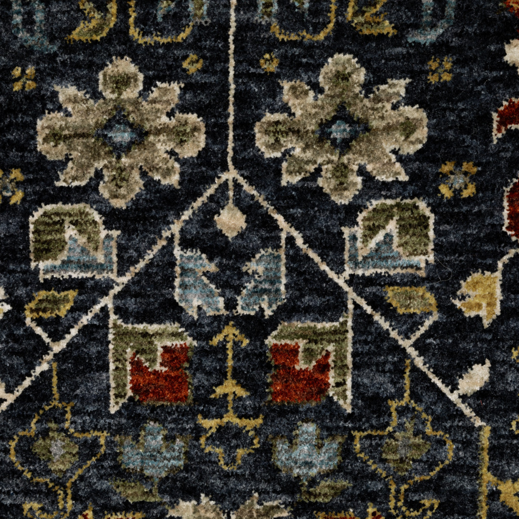 2" X 8" Blue And Ivory Oriental Power Loom Runner Rug With Fringe