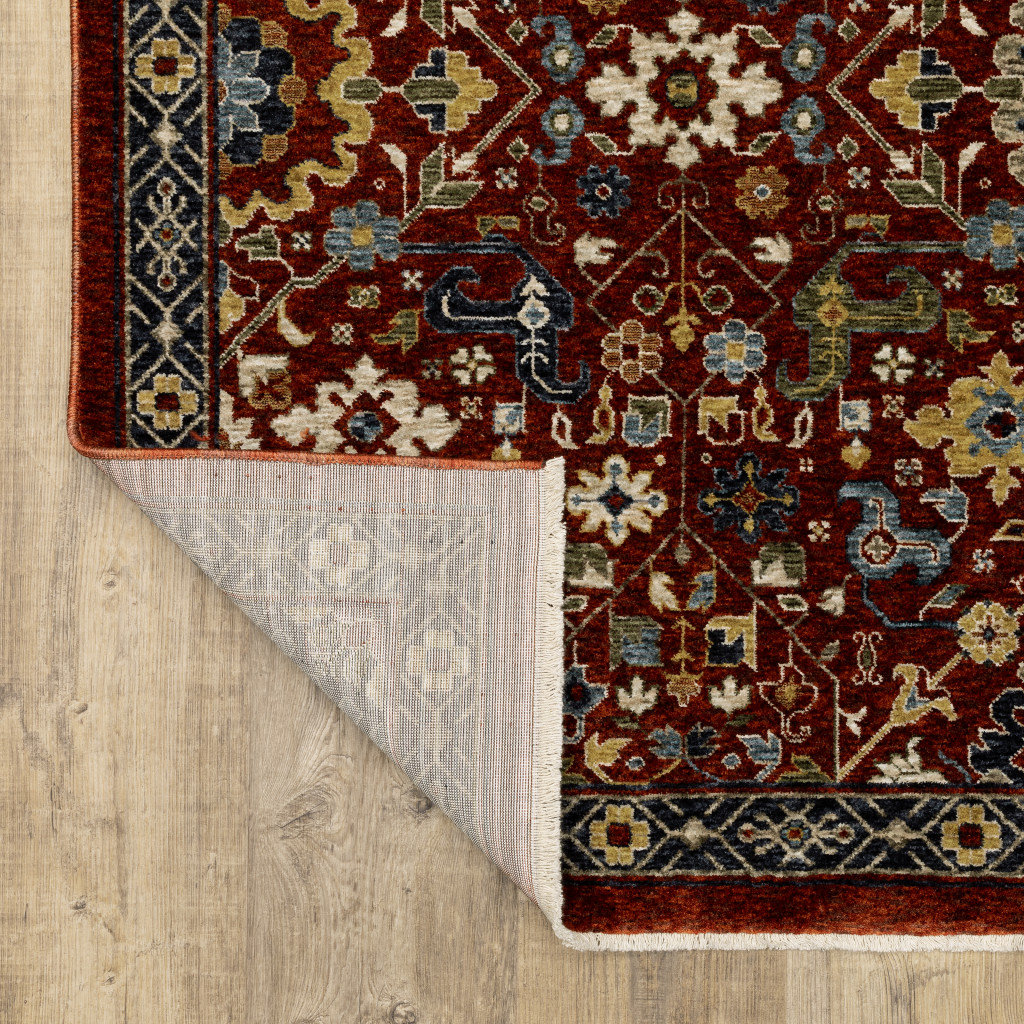 7" X 10" Blue and Red Oriental Power Loom Area Rug With Fringe