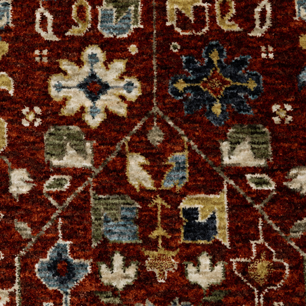 7" X 10" Blue and Red Oriental Power Loom Area Rug With Fringe