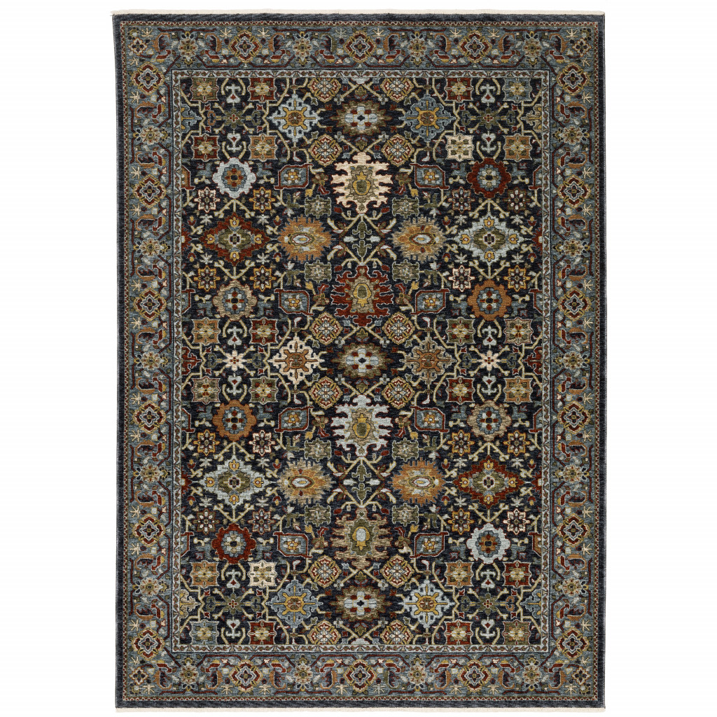 3 X 5 Blue Red Beige Orange green And Rust Oriental Power Loom Stain Resistant Area Rug With Fringe