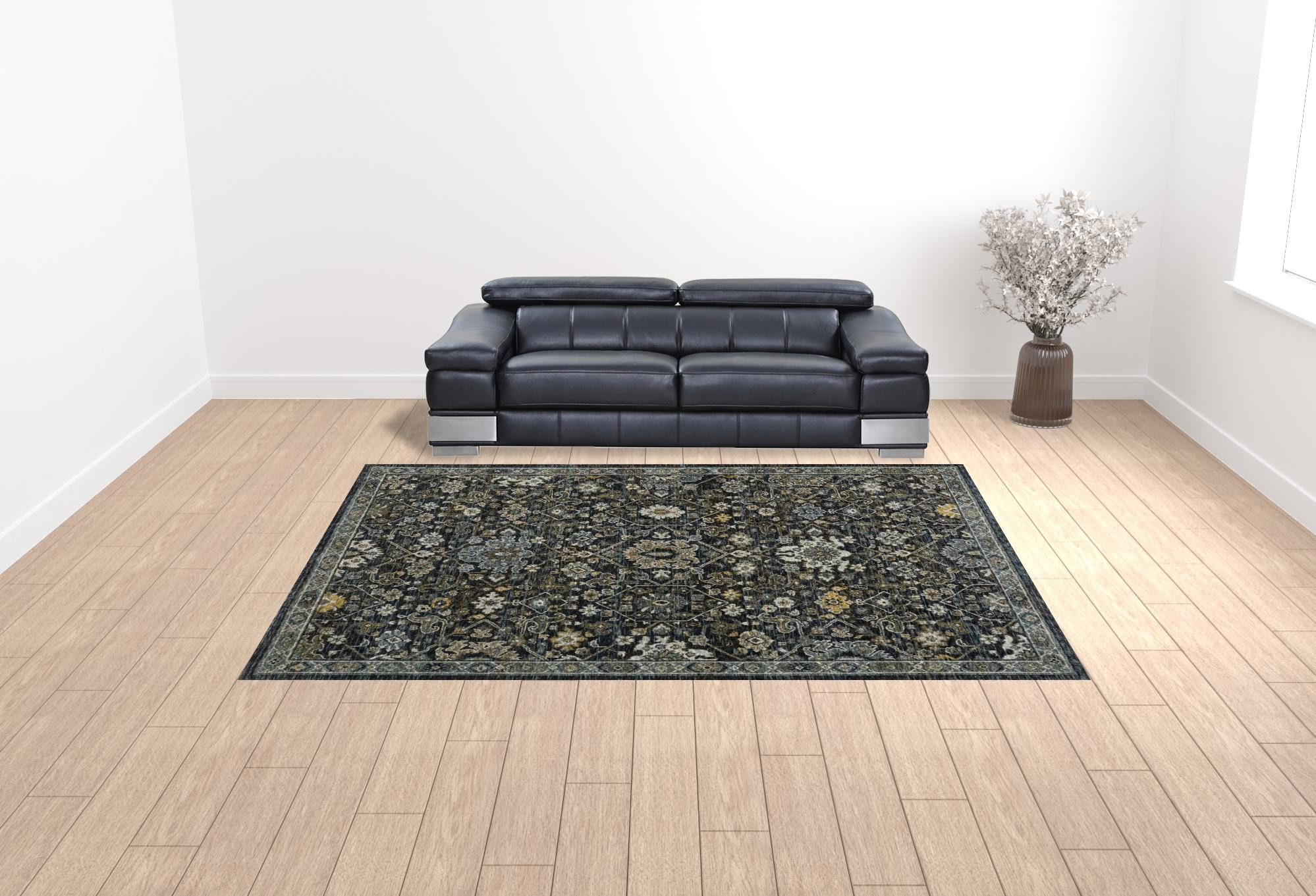 10 X 13 Blue Ivory grey gold green And Brown Oriental Power Loom Stain Resistant Area Rug With Fringe