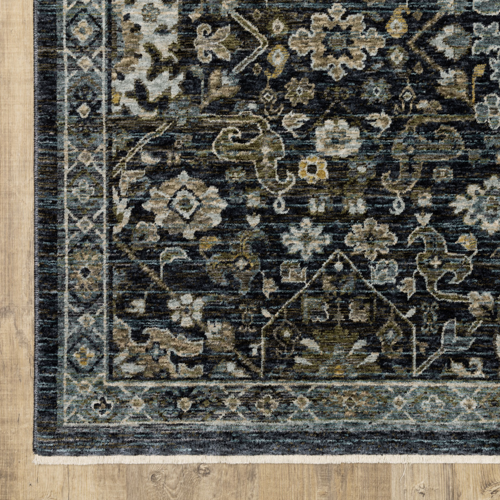 10 X 13 Blue Ivory grey gold green And Brown Oriental Power Loom Stain Resistant Area Rug With Fringe